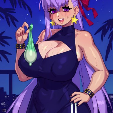 fate (series), fate/grand order, bb (fate), copernicus, 1futa, big breasts, breasts, bulge, condom, cum, cum in condom, futa focus, futa only, futanari, holding condom