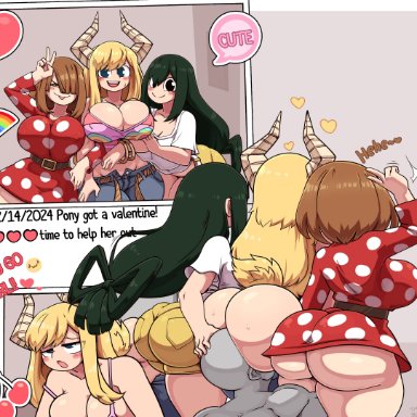 my hero academia, shounen jump, anonymous male, komori kinoko, tsunotori pony, tsuyu asui, theyeager, 3girls, big breasts, breasts, face in ass, female, female focus, huge breasts, large breasts