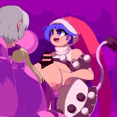 touhou, doremy sweet, sagume kishin, musi cassie, yado taityou, :3, 1futa, 1girls, areolae, blue eyes, blue hair, bouncing breasts, breasts, clothed, clothed sex