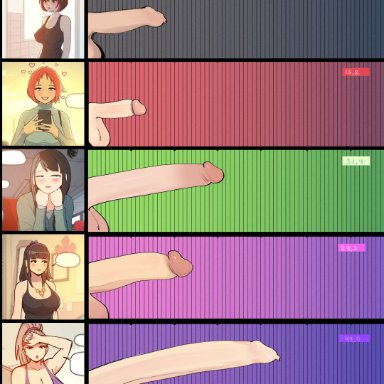 alice (lewdua), alison (lewdua), jade (lewdua), morgan rosewood (lewdua), natasha (lewdua), nessie (lewdua), valerie (lewdua), lewdua, balls, big penis, breasts, comparing, comparing penis, comparison, erection