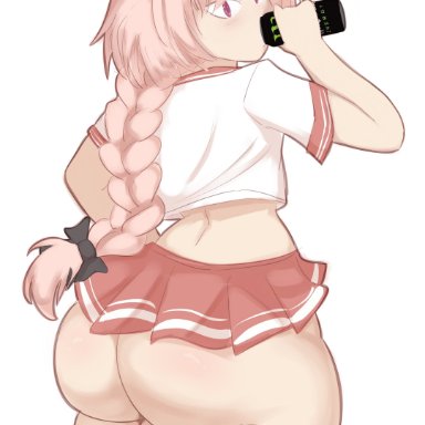 fate (series), fate/grand order, monster energy, monster energy drink, astolfo (fate), lewddoodler, 1boy, ass, big ass, big butt, drinking, eyebrows, fat ass, femboy, feminine male