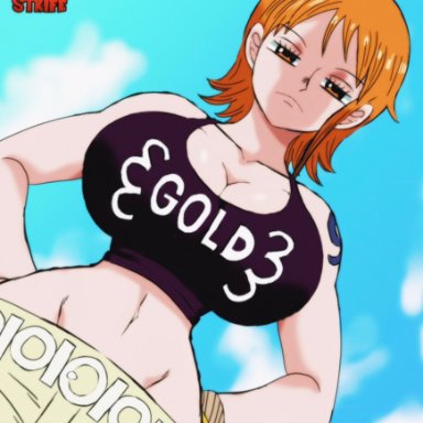 one piece, shounen jump, nami, nami (one piece), mallow strife, big breasts, big hipped, big hips, breasts, cleavage, female, female only, hips, huge breasts, huge hips