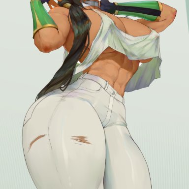 mortal kombat, jade (mortal kombat), araneesama, 1female, 1girls, abs, big breasts, black hair, breasts, female, long hair, thick thighs, absurdres