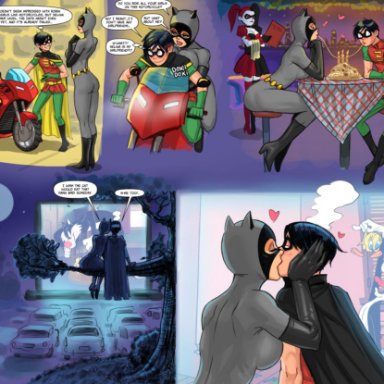 batman (series), dc, dc comics, catwoman, harley quinn, robin (dc), robin (tim drake), selina kyle, tim drake, flick, 1boy, 1boy1girl, 1girls, age difference, ass