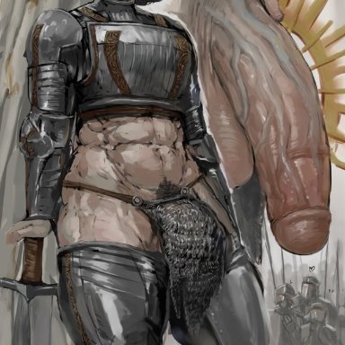 public domain, jeanne d'arc, joan of arc, g29, 1futa, abs, armor, big penis, black hair, breasts, clothed, clothing, flaccid, futa only, futanari