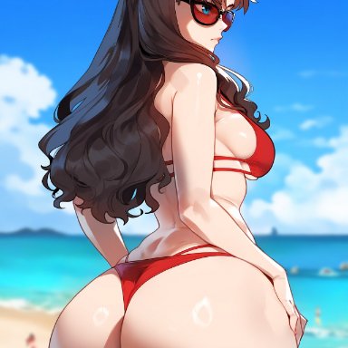 fate (series), fate/stay night, tohsaka rin, floox, 1girls, alternate breast size, ass, blue eyes, breasts, brown hair, bubble butt, dat ass, female, huge ass, large breasts