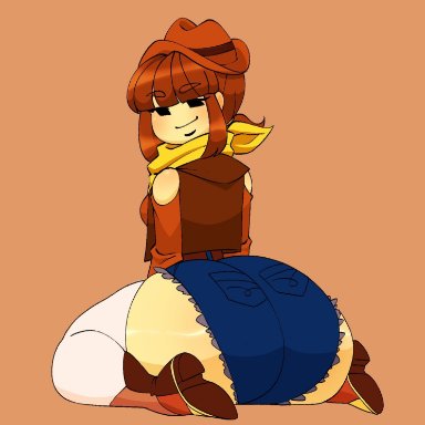 undertale, undertale (series), undertale yellow, clover (undertale yellow), clover female (undertale yellow), pinkbobatoo, 1girls, ass focus, cowboy hat, cowgirl, fat ass, female, female only, genderswap, huge ass