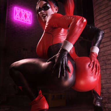 dc comics, injustice 2, harley quinn, harley quinn (classic), harley quinn (injustice), lecherix, 1girls, ass, big ass, big breasts, female, female only, pokies, solo, squatting