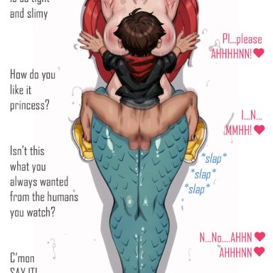 kingdom hearts, ariel (the little mermaid), sora (kingdom hearts), p-anon, mind break, moral degeneration, rape, restrained, sex, size difference, ai generated, english text, stable diffusion