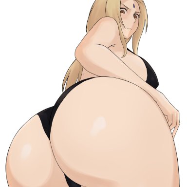 naruto, naruto (series), naruto shippuden, tsunade, tsunade (naruto), tsunade senju, 1girls, ass, ass bigger than head, ass focus, back view, big ass, black bra, black panties, blonde female