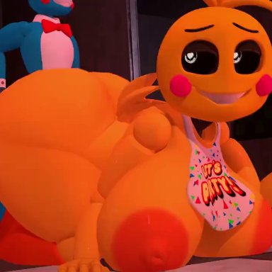 five nights at freddy's, chica (fnaf), toy bonnie (fnaf), toy chica (fnaf), lovemilliesm, anthro, huge ass, huge breasts, sex, vaginal penetration, animated, tagme, video