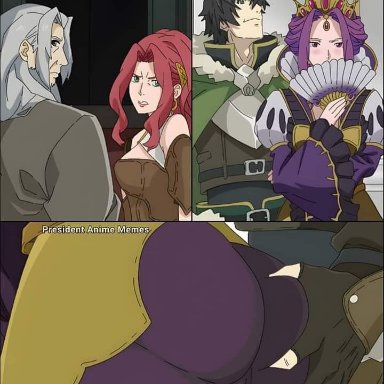 tate no yuusha no nariagari, the rising of the shield hero, aultcray melromarc xxxii, bitch (shield hero), iwatani naofumi, malty s melromarc, mirelia q melromarc, trash (shield hero), artist request, 1boy, 1boy1girl, 1girls, age difference, ass, ass grab