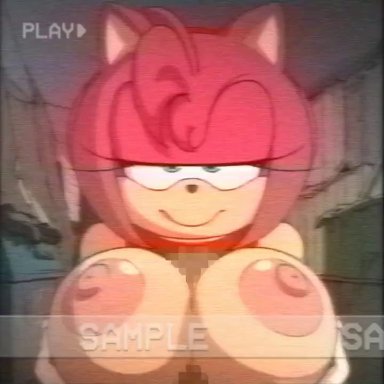 sonic (series), sonic the hedgehog (series), amy rose, angelauxes, 1boy, 1girls, areolae, big breasts, big penis, bodily fluids, breasts, continuous ejaculation, cum, cum drip, cumshot