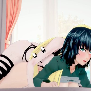 one-punch man, fubuki (one-punch man), kaijin hime do-s, 1futa, 1girl, ambiguous penetration, bed, big ass, black legwear, bouncing ass, eyes rolling back, female, futa on female, futa on top, futadom