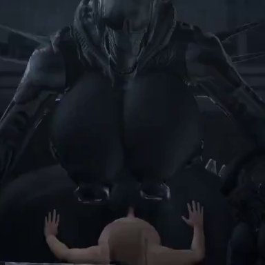 alien (franchise), xenomorph, xenomorph queen, rayhuma, alien, alien girl, anthro, areola, ass, athletic female, big areola, big ass, big breasts, big nipples, big thighs