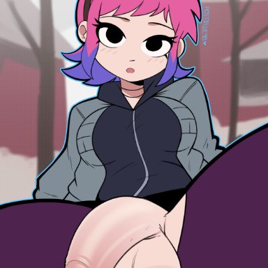 scott pilgrim, ramona flowers, postblue98, 1futa, balls, breasts, futa only, futanari, goggles, penis, pink hair, short hair, hi res, uncensored