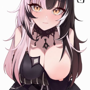 hololive, hololive english, hololive english -advent-, shiori novella, vicillust, 1girls, areola slip, big breasts, black hair, breasts, female, female only, hair ornament, light skin, light-skinned female