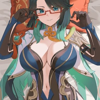 genshin impact, cloud retainer (genshin impact), xianyun, nvl, busty, glasses, milf, mommy, waifu, anime, anime style