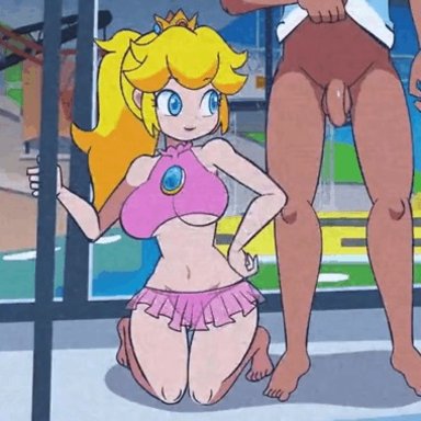 isle delfino animation (minus8), mario (series), nintendo, super mario sunshine, minus8 (character), princess peach, minus8, 1boy, 1girls, blonde hair, dark skin, female, male, oral, animated