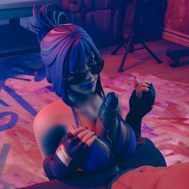 fortnite, hope (fortnite), macklesternsfw, 1boy, 1girls, big breasts, big penis, lingerie bra, looking over eyewear, looking over glasses, looking over sunglasses, paizuri, sunglasses, tinted eyewear, titfuck