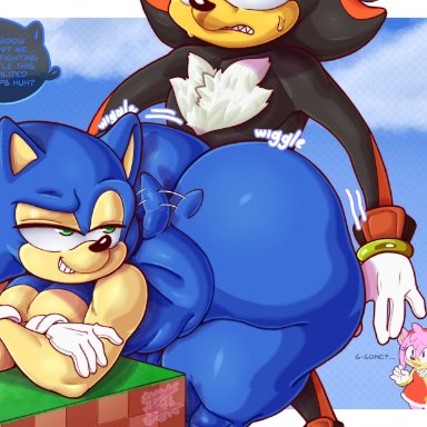 sega, sonic (series), sonic the hedgehog (series), amy rose, background characters, shadow the hedgehog, sonic the hedgehog, tails, nooneaboard, anthro, ass, big ass, big butt, big thighs, bubble ass