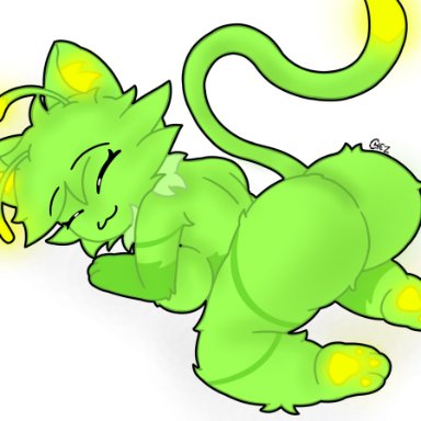 regretevator, roblox, gnarpy, roblox avatar, chez-arts, alien, antennae, ass, big breasts, closed eyes, female, glowing paws, glowing tail, green fur, nude female