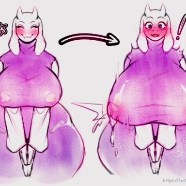 deltarune, undertale, undertale (series), toriel, petroverr, anthro, big butt, breast expansion, breasts, curvy figure, fangs, female, female focus, goat, horn