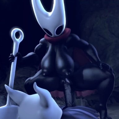 hollow knight, team cherry, hornet (hollow knight), protagonist (hollow knight), rayhuma, big ass, big breasts, big butt, big penis, bulge, cum, cum in pussy, cum inside, cumflation, female