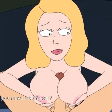 rick and morty, rick and morty: a way back home, beth smith, ferdafs, cum, cum on breasts, cum on face, cum on mouth, cumshot, incest, mother and son, paizuri, pinching nipples, pinching own nipples, titjob