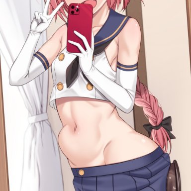 fate (series), fate/apocrypha, fate/grand order, astolfo (fate), mobukichi, 1boy, anal, anal insertion, anal masturbation, anal sex, armwear, bad anatomy, belly, belly button, big dildo