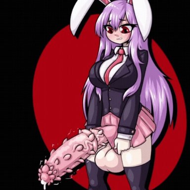 touhou, reisen udongein inaba, limebreaker, 1futa, animal genitalia, animal humanoid, animal penis, areola, ass expansion, ball growth, balls, balls expansion, barbed penis, big areola, big balls