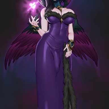 league of legends, morgana, xinaelle, black hair, dickgirl, futanari, girl, goth, goth girl, wings