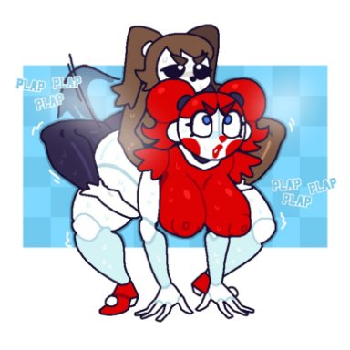 five nights at freddy's, baby (fnafsl), circus baby, circus baby (fnaf), original character, crushtrap, big breasts, penetration from behind, red dress, red hair, thick thighs, white body