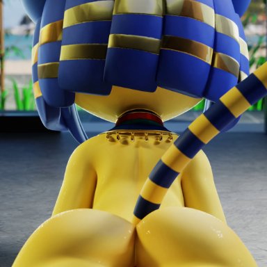 animal crossing, nintendo, ankha, marrubi (artist), 1girls, anthro, anus, ass, cat, feline, female, female only, furry, looking at viewer, nude