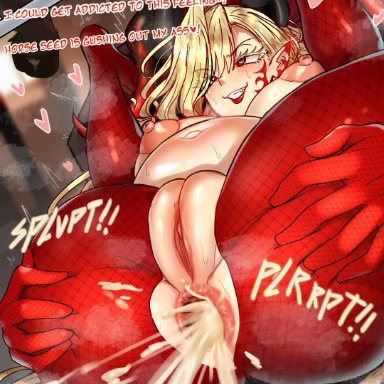 fate (series), fate/grand order, nero claudius (fate), queen draco (fate), erbrobruh, 1animal, 1girls, anal, anal only, anal sex, animal genitalia, blonde hair, breasts, cum fart, cum inflated belly