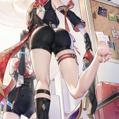 honkai (series), honkai: star rail, topaz (honkai: star rail), hle, le (huanglongen), ankle, ankles, armpits, ass, back, bare soles, barefoot, behind view, big ass, big breasts