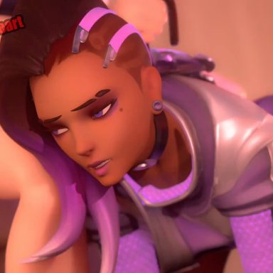 overwatch, overwatch 2, sombra, infected heart, anal, anal fingering, ass, choking, dark skin, dark-skinned female, dominant male, female, fingering, interracial, leashed