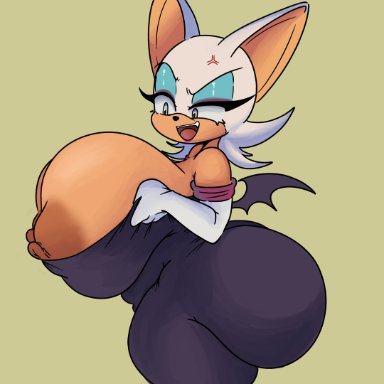 sonic (series), sonic the hedgehog (series), rouge the bat, inakotho, angry, ass, bat wings, big ass, big breasts, big butt, big thighs, breast squeeze, breast squish, breasts, cleavage