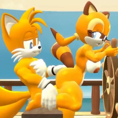 sonic (series), marine the raccoon, aryentai, 1boy, 1girls, anthro, anthro on anthro, anthro penetrated, anthro penetrating, anthro penetrating anthro, ass, big balls, big penis, bouncing breasts, breasts