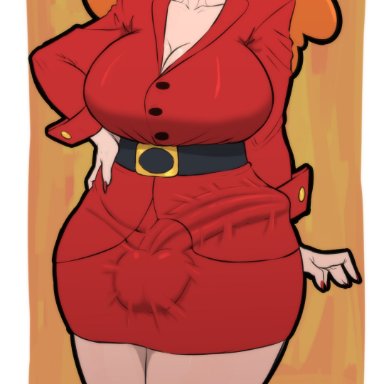 powerpuff girls, sara bellum, dittochad, 1futa, balls, breasts, bulge, cleavage, clothed, clothing, dress, erection, erection under clothes, fully clothed, futa only