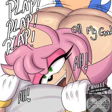 sonic (series), sonic the hedgehog (series), amy rose, sonic the hedgehog, cross samax, 1boy, 1girls, ambiguous penetration, anthro, ass, big ass, bubble butt, doggy style, fat ass, female