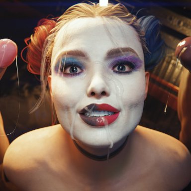 dc, dc comics, suicide squad, harleen quinzel, harley quinn, rescraft, 1female, 1girls, 2boys, 2boys1girl, after fellatio, after oral, balls, ballsack, blue eyes