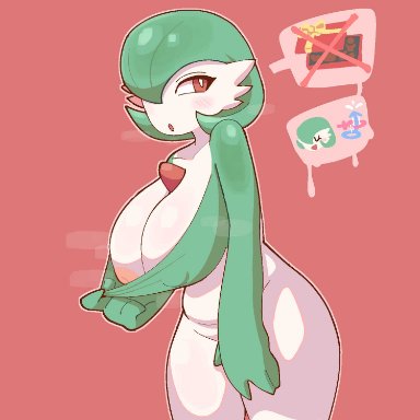 nintendo, pokemon, gardevoir, kuerno, 1girls, big breasts, breasts, female, female only, inviting, looking at viewer, nipple slip, solo, thick thighs, voluptuous