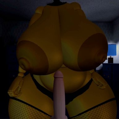 five nights at freddy's, vrchat, toy chica, toy chica (cyanu), toy chica (fnaf), bellavr, bedroom, big breasts, blowjob, breasts, furry, looking at penis, looking at viewer, looking pleasured, nipple