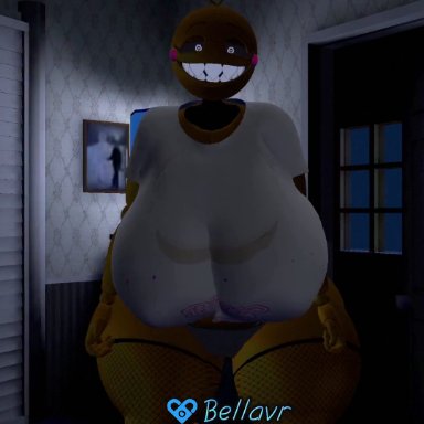 five nights at freddy's, vrchat, toy chica, toy chica (cyanu), toy chica (fnaf), bellavr, bedroom, big breasts, breasts, flashing, flashing breasts, hyper, hyper breasts, looking at viewer, looking pleasured