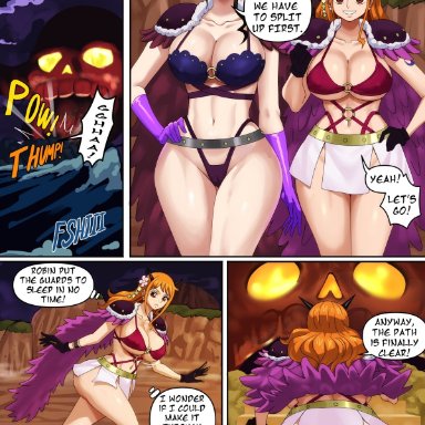 one piece, beast pirates (cosplay), nami, nico robin, pinkpawg, 2girls, beast pirates, dark-skinned male, female, female only, large ass, large breasts, muscular male, wano country