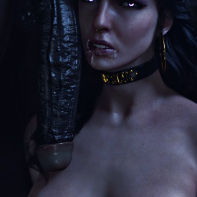 the witcher (series), yennefer, roriori, collar, cum on face, dark-skinned male, huge cock