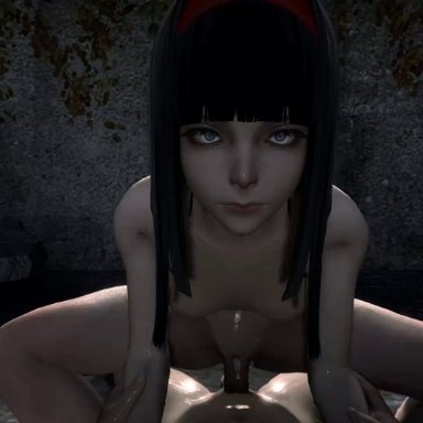 nier: automata, n2, dnnsfw, blue eyes, blunt bangs, cowgirl position, cum, cum inside, cumdrip, emotionless, emotionless sex, male, male pov, nipples, penis