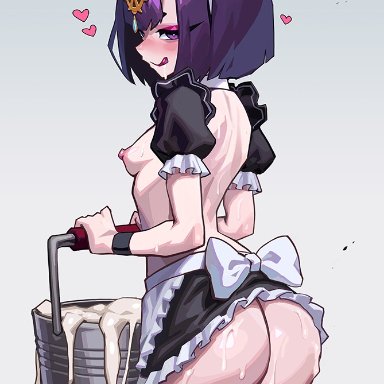 fate (series), fate/grand order, shuten douji (fate), reagan long, 1girls, ass, breasts, female, light skin, light-skinned female, maid, maid outfit, oni, oni horns, perky breasts