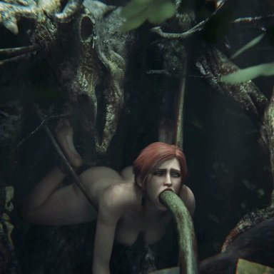 cd projekt red, the witcher (series), the witcher 3: wild hunt, leshen, triss merigold, midnight datura, zmsfm, 1boy, 1boy1girl, 1girl1boy, 1girls, ankles tied, antlers, areolae, ass